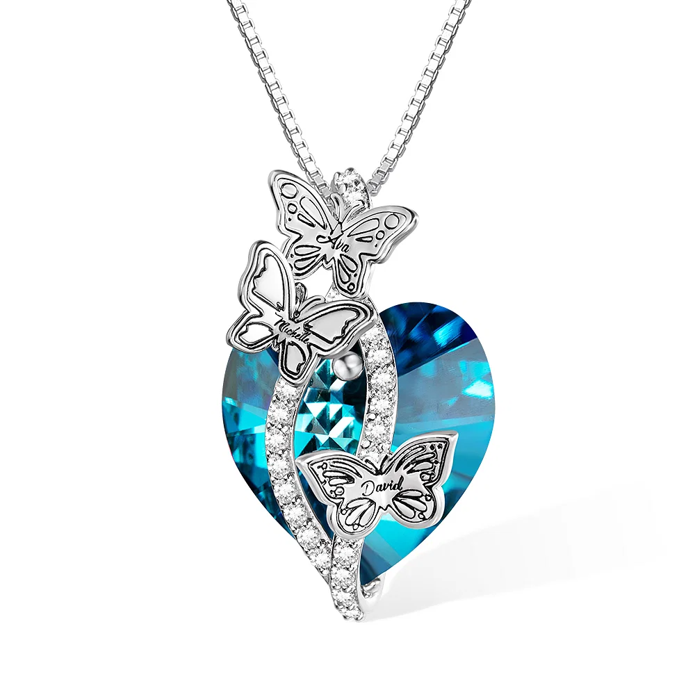 Personalised Butterfly Pendant Zircon Necklace Adorned with Heart Crystal Engraved Name Gift for Woman