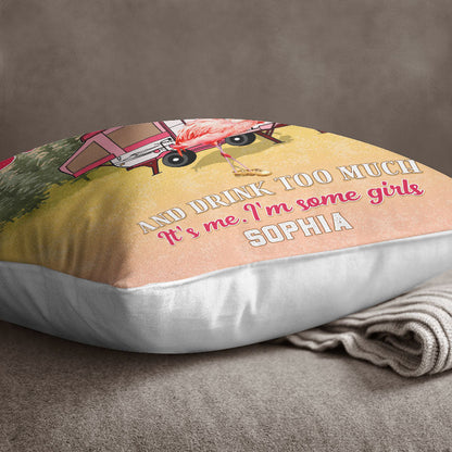 Camping Flamingo Go Camping And Drink - Personalized Custom Pillow