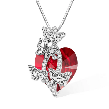 Personalised Butterfly Pendant Zircon Necklace Adorned with Heart Crystal Engraved Name Gift for Woman