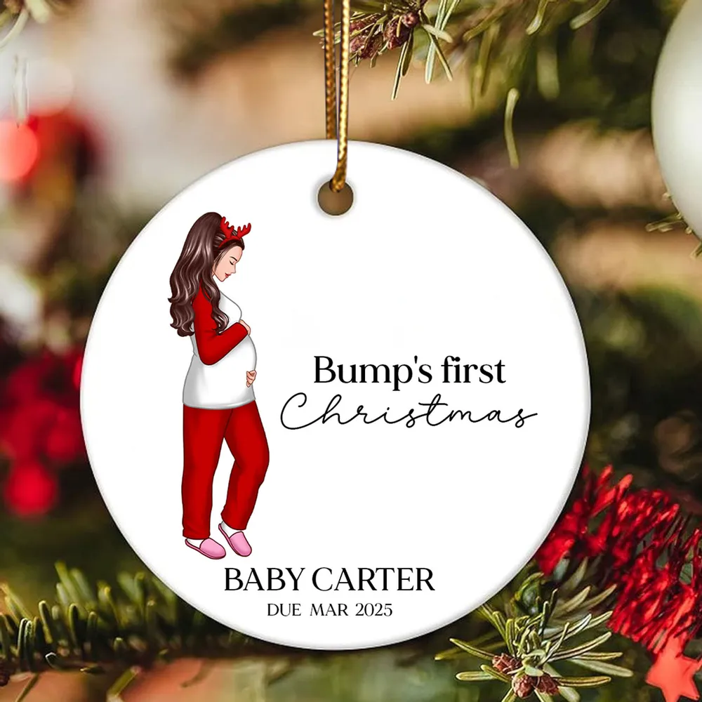 Pregnant Mom Baby Bump's First Christmas 2024 Ornament, Personalized Gifts Family, Pregnant Ornament, Baby Bump Christmas Ornament