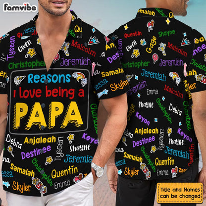 Personalized Gift for Grandpa Kids Name Word Art Hawaiian Shirt 32655