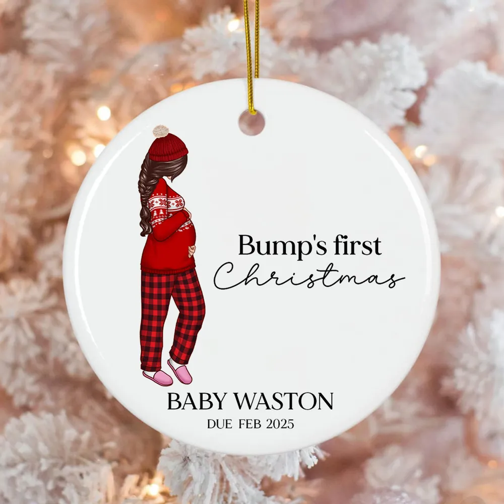 Pregnant Mom Baby Bump's First Christmas 2024 Ornament, Personalized Gifts Family, Pregnant Ornament, Baby Bump Christmas Ornament