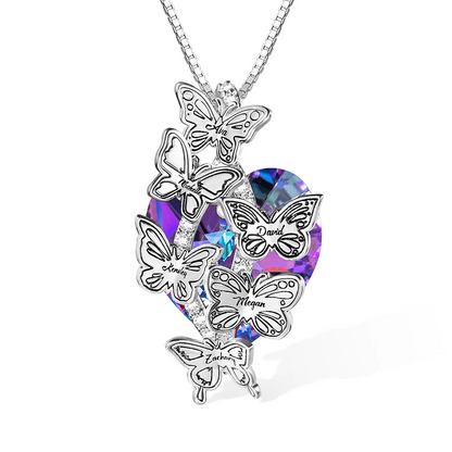 Personalised Butterfly Pendant Zircon Necklace Adorned with Heart Crystal Engraved Name Gift for Woman