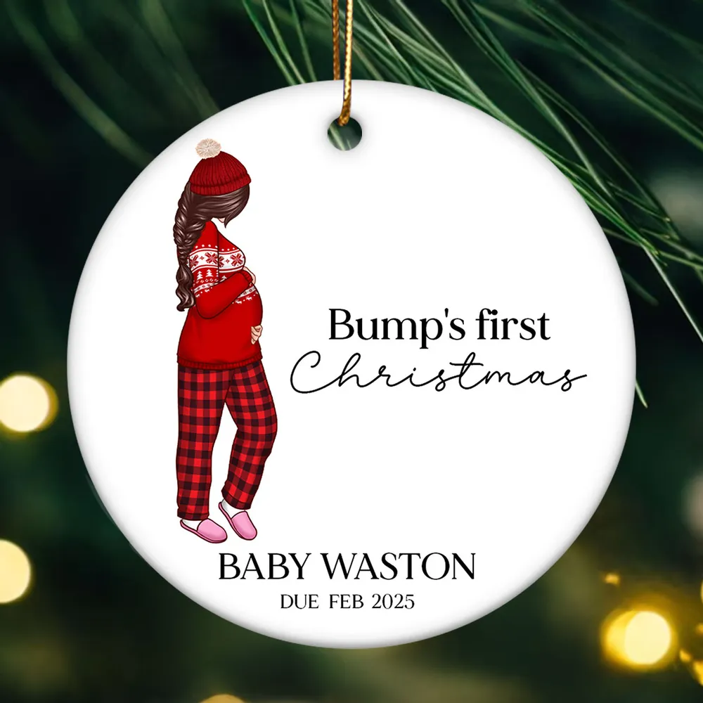 Pregnant Mom Baby Bump's First Christmas 2024 Ornament, Personalized Gifts Family, Pregnant Ornament, Baby Bump Christmas Ornament