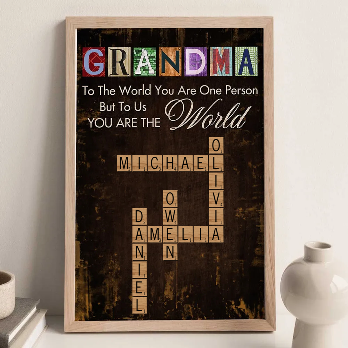 Grandma You Are The World Crossword Puzzle Art Home Decor Personalized Poster