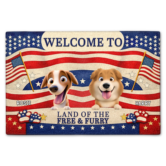 Stars & Stripes The Land Of Free And Furry - Personalized Doormat