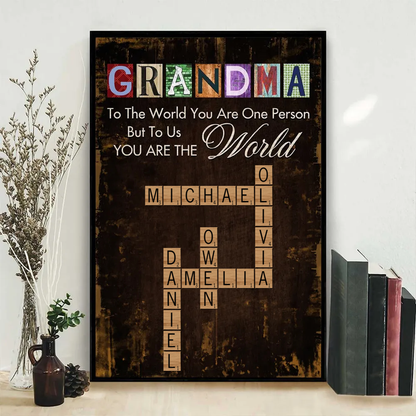 Grandma You Are The World Crossword Puzzle Art Home Decor Personalized Poster