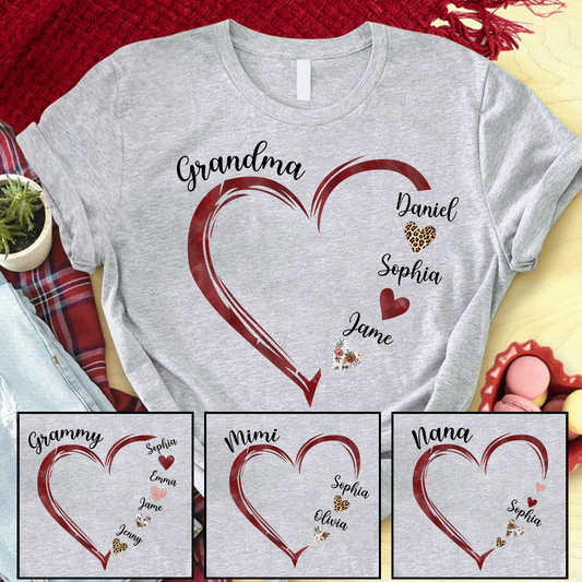 Grandma and Grandkids Hearts, Best Gift Mother's Day, Custom Grandma Shirt, Personalized Mother's Day Shirt