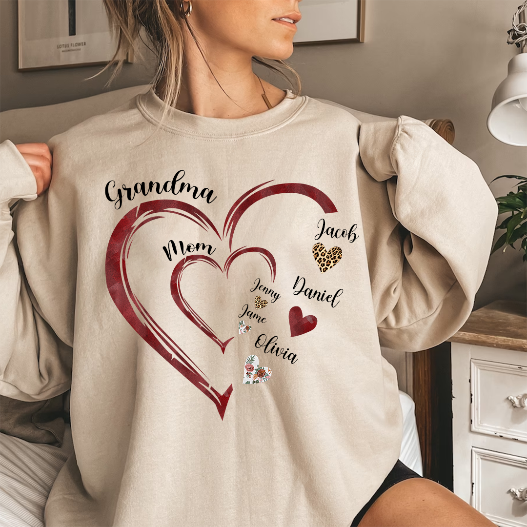 Personalized Heart Mom Grandma And Kids Shirt, Custom Name Mother's Day Shirt, Gift For Birthday Mother's Day, Gift for Mom Grandma Mimi Nana Gigi Gaga