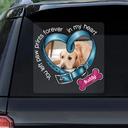 You Left Paw Prints In My Heart Dog Memorial Photo Inserted Sympathy Remembrance Gift Personalized Decal