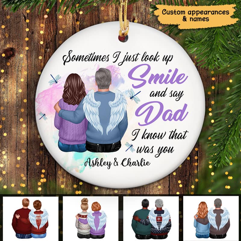 Dragonfly Sometimes I Just Look Up Family Memorial Personalized Circle Ornament