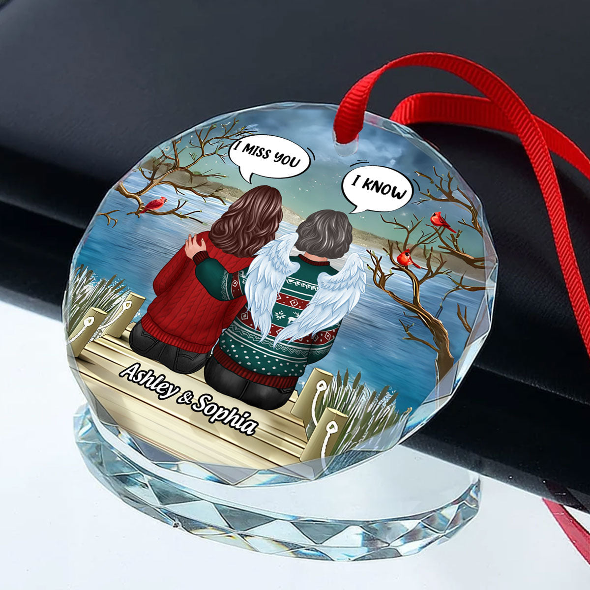 Memorial I Miss You Back View Personalized Glass Ornament, Memorial Gift, Remembrance Gift