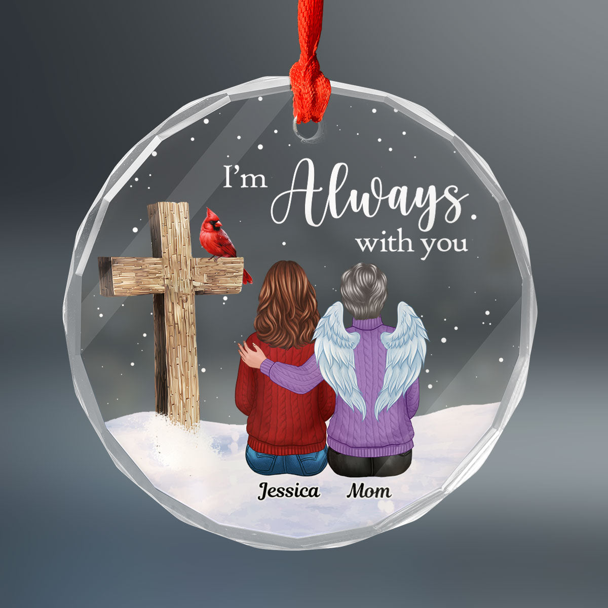 Always With You Family Cross Memorial Keepsake Personalized Glass Ornament