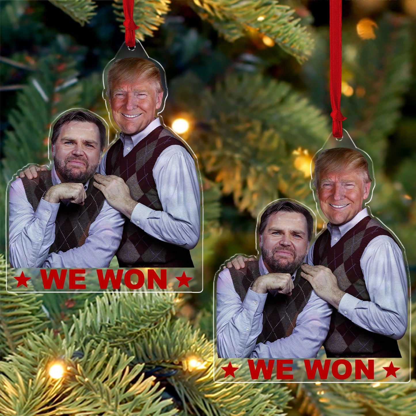 Trump Vance Brothers 2024 Ornament, Trump Vance We Won Acrylic Ornament | Perfect for Car & Christmas Tree Decor T1764 - GOP