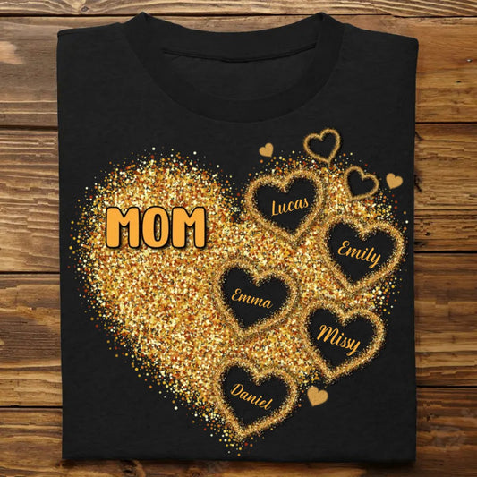 Mom - Grandma Mom Gold Glitter Heart - Personalized Unisex T - shirt - The Next Custom Gift