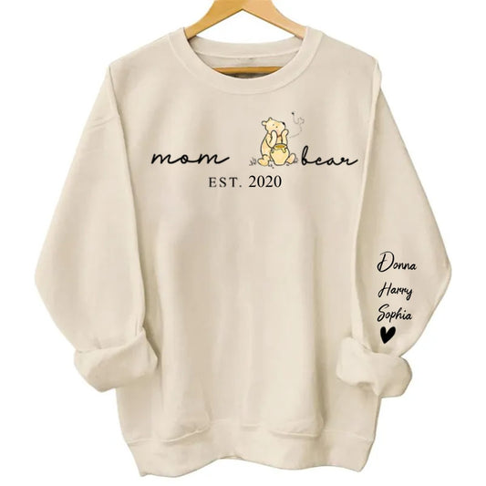 Mother - Custom Mama Bear Shirt With Kid Name On Sleeve - Personalized Hoodie, Sweatshirt (HJ) - The Next Custom Gift