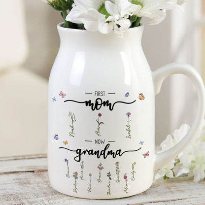 Mother - First Mom Now Grandma - Personalized Ceramic Flower Vase (LH) - The Next Custom Gift