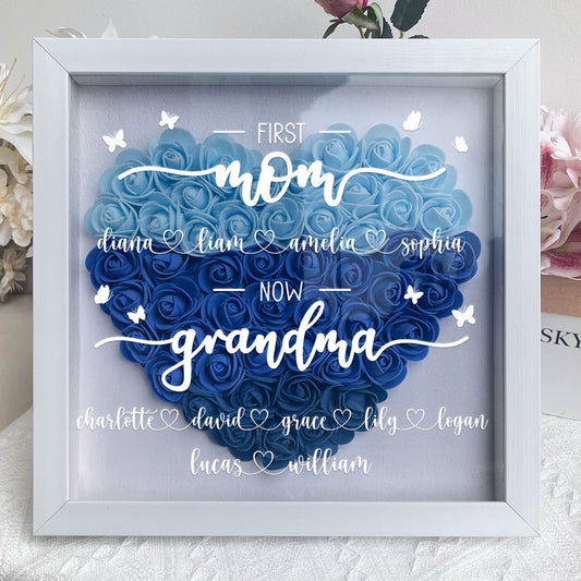 Mother - First Mom Now Grandma - Personalized Flower Shadow Box (HJ) - The Next Custom Gift