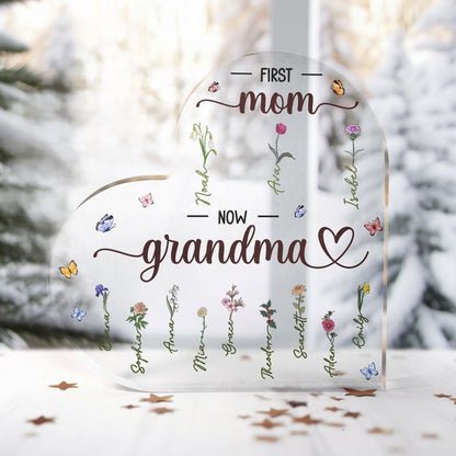 Mother - First Mom Now Grandma - Personalized Heart Acrylic Plaque - The Next Custom Gift
