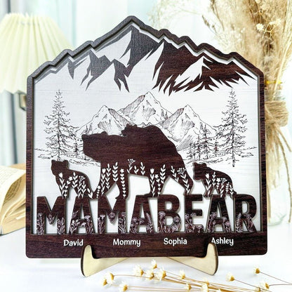Mother - Mommy Bear And Kids - Personalized Wooden Plaque - The Next Custom Gift