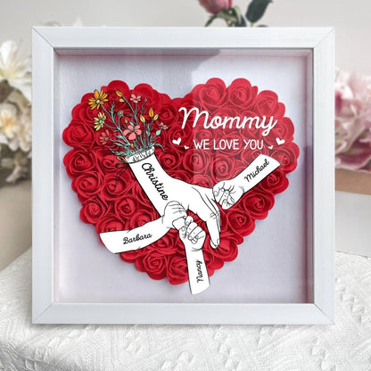 Mother - We Love You Mommy Hand Holding - Personalized Flower Shadow Box (HJ) - The Next Custom Gift