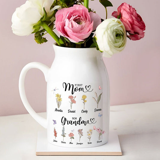 Mother's Day - First Mom Now Grandma - Personalized Flower Vase - The Next Custom Gift