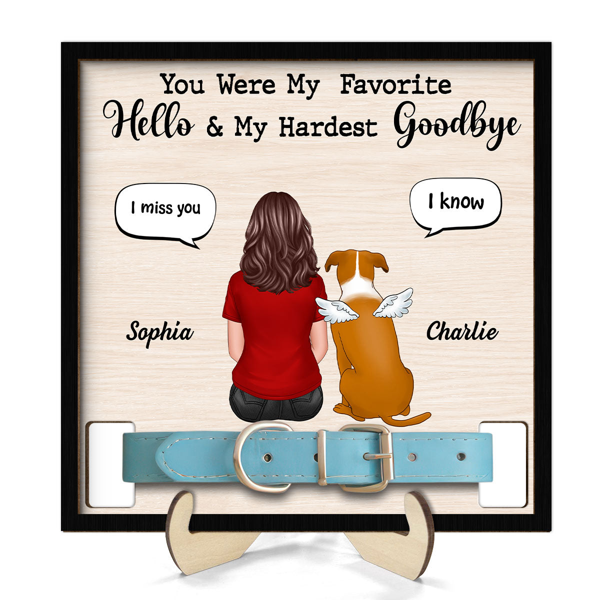 I Miss You Memorial Conversation Dog Cat Pet Loss Remembrance Gift Collar Keepsake Sympathy Gift Personalized Wooden Pet Collar Holder