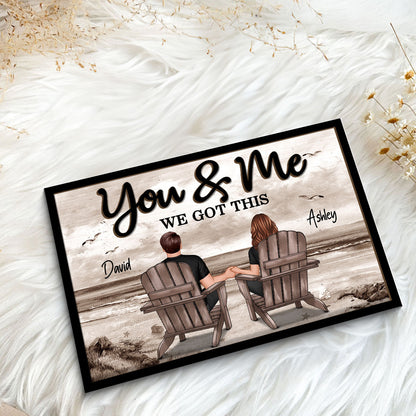 Retro Vintage Back View Couple Sitting Beach Landscape Personalized 2-Layer Wooden Plaque