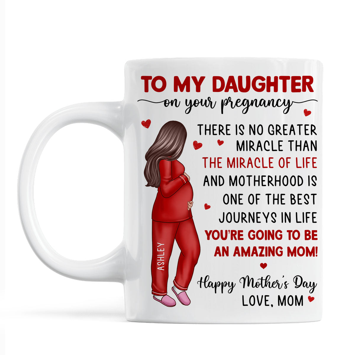 To My Pregnancy Daughter Happy First Mother's Day From Mom Personalized Mug, Mother's Day Gift