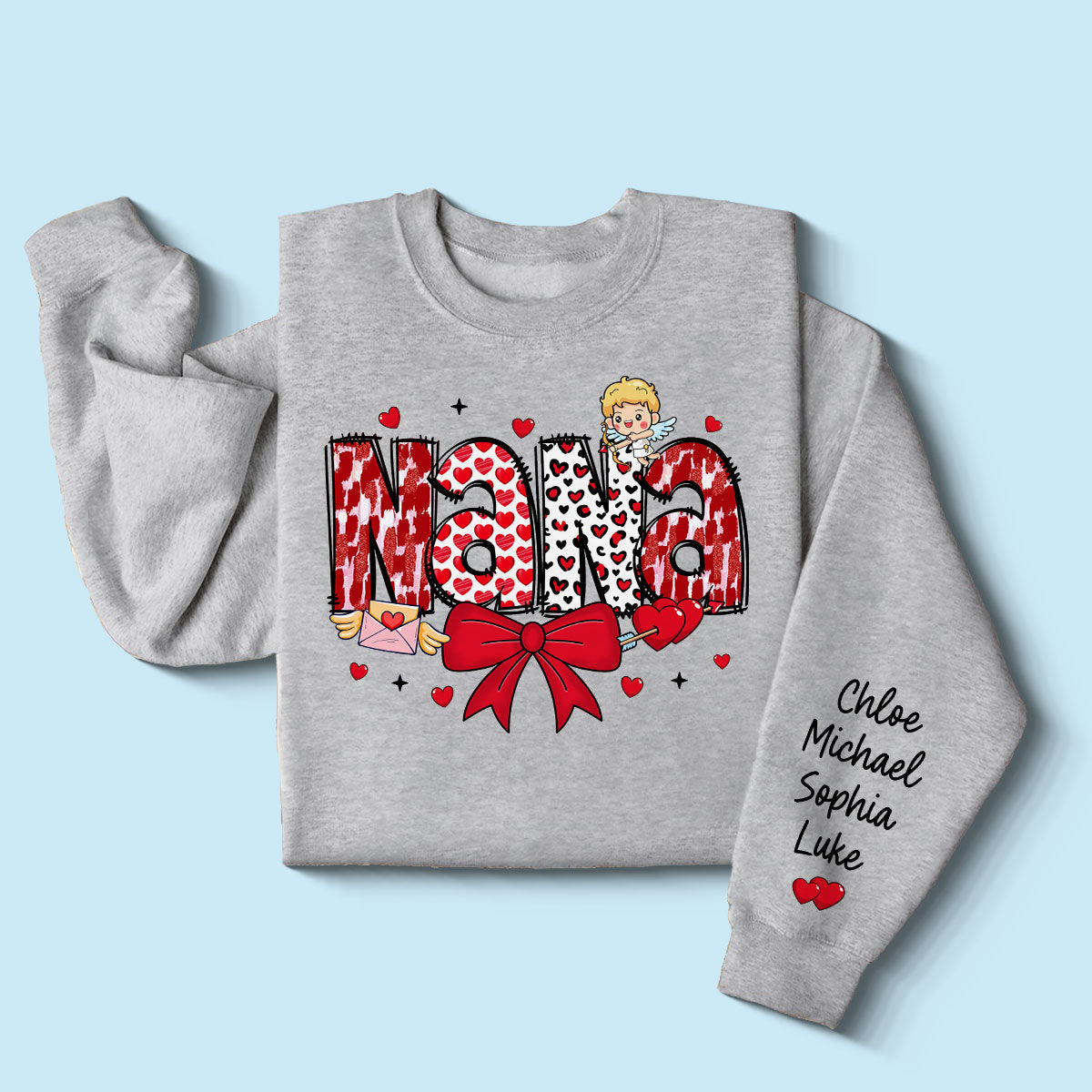 Grandma Valentine Personalized Sleeve Printed Sweatshirt, Valentine's Day Gift For Grandma