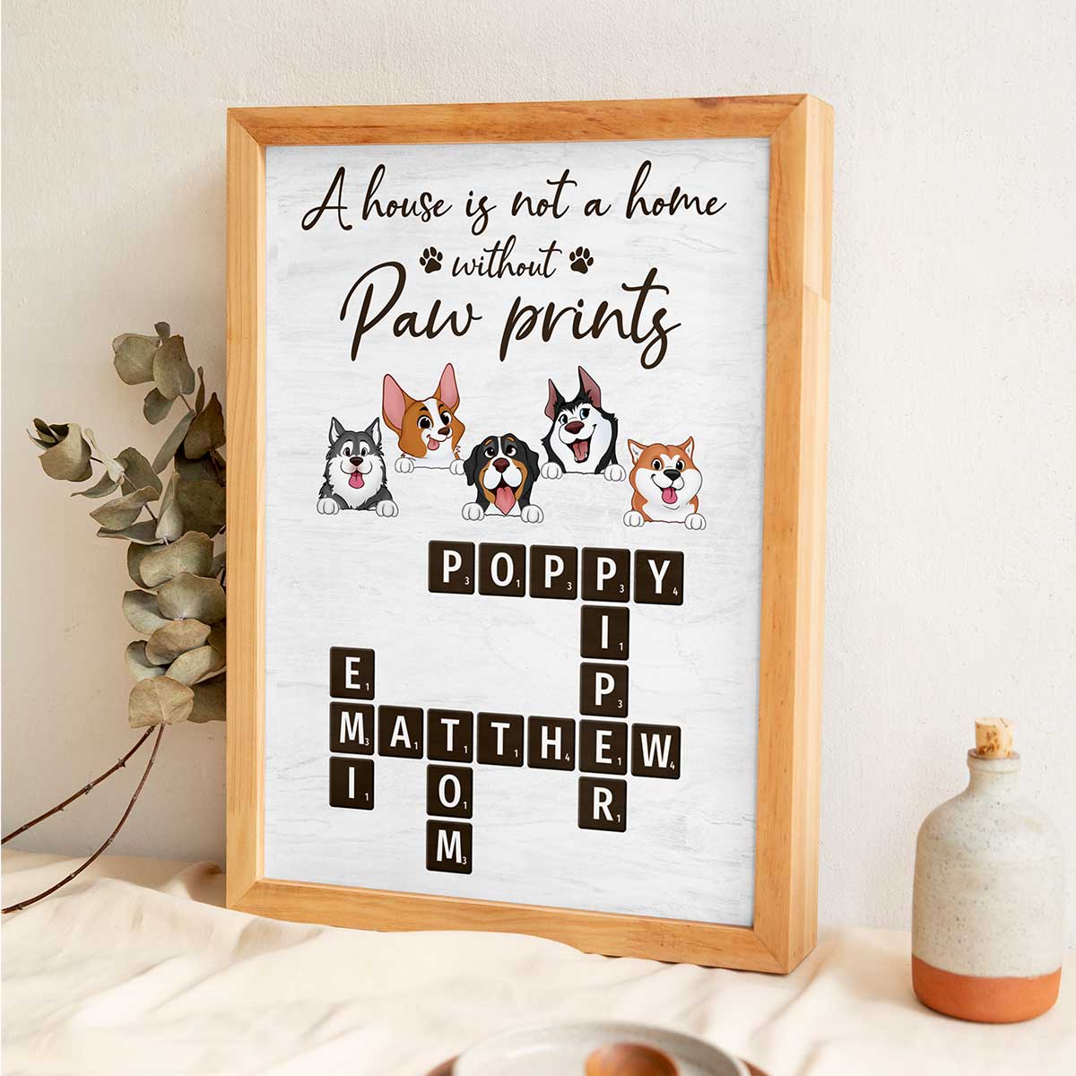 Home With Paw Prints Peeking Dog Cat Crossword Puzzle Art Personalized Poster