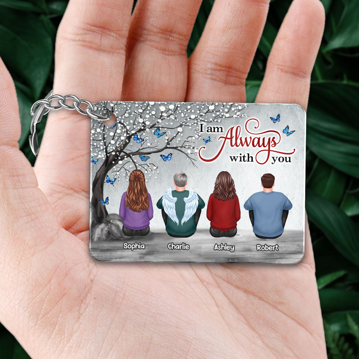 Butterflies Blossom Tree Always With You Whole Family Memorial Remembrance Gift Personalized Acrylic Keychain