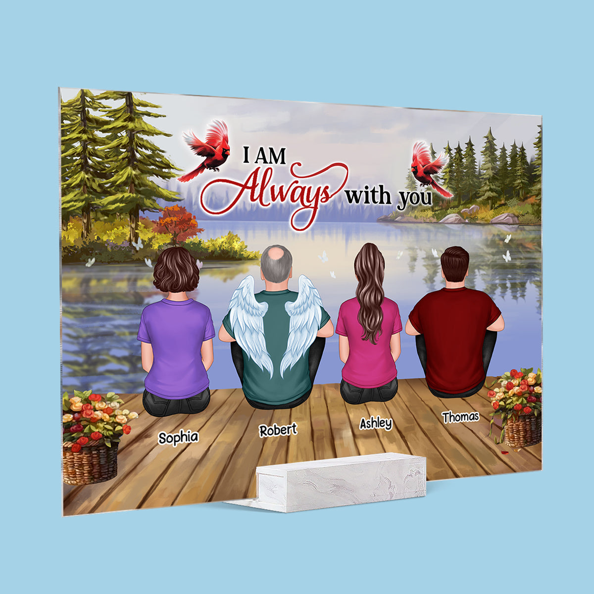 Lake Landscape Whole Back View Family Sitting Remembrance Gift Memorial Personalized Acrylic Plaque