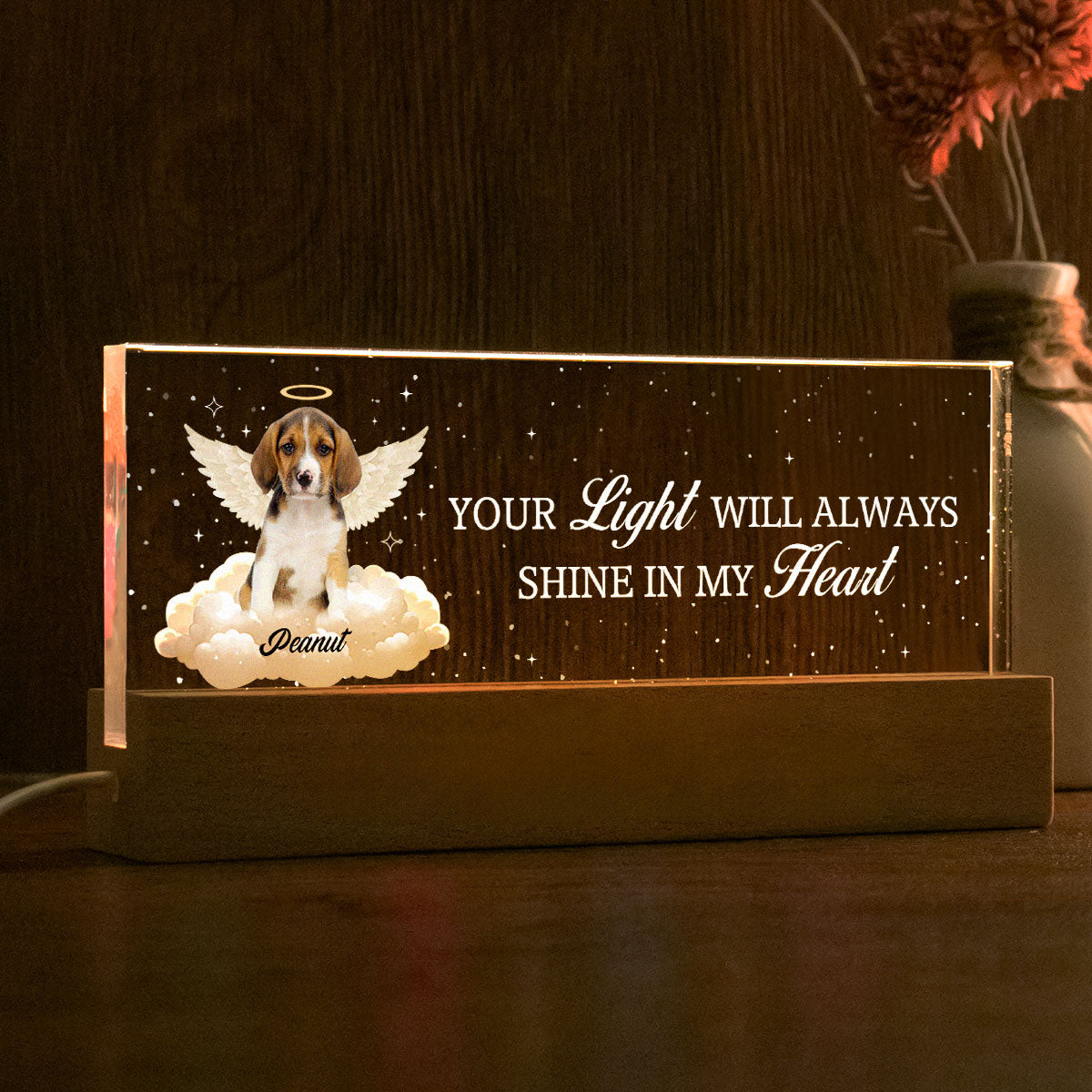 Your Light Will Always Shine In My Heart Personalized Acrylic Block LED Night Light, Sympathy Gift For Pet Owners