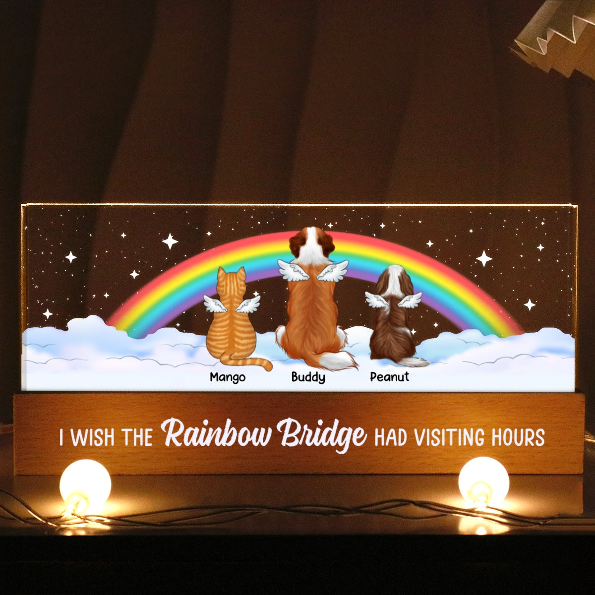 Dog Cat Memorial On Rainbow Bridge Personalized Acrylic Block LED Night Light, Memorial Gifts