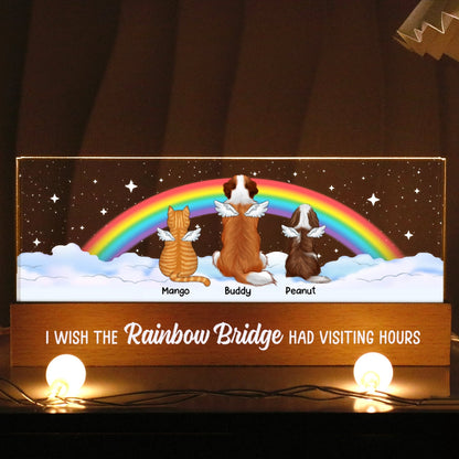 Dog Cat Memorial On Rainbow Bridge Personalized Acrylic Block LED Night Light, Memorial Gifts