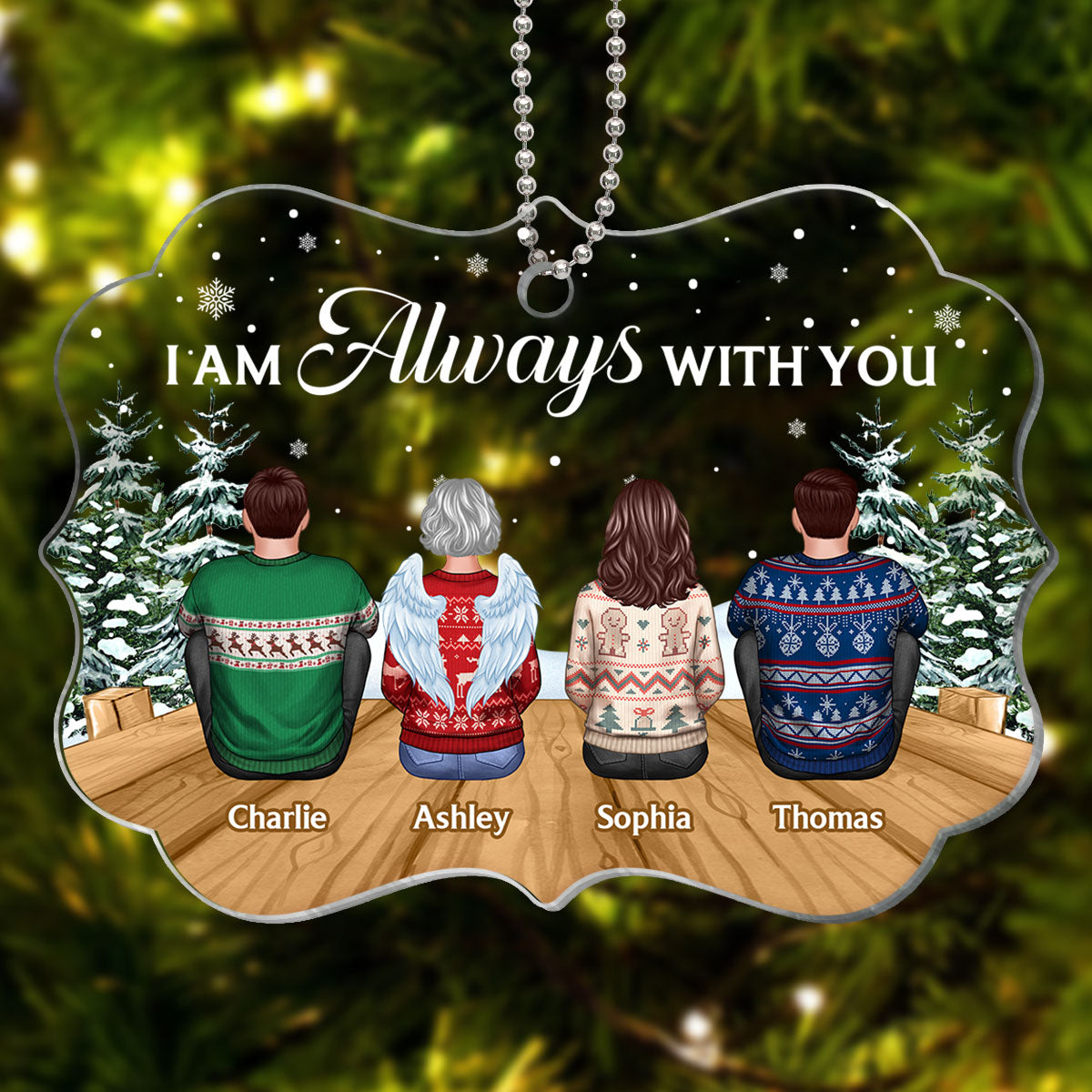 Always With You Family Memorial Remembrance Keepsake Bridge Forest Snow Personalized Acrylic Ornament