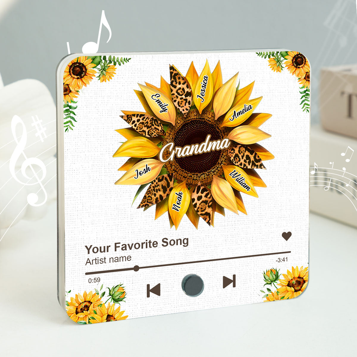 Nana Mom Sunflower Personalized Music Fridge Magnet, Heartfelt 2025 Mother's Day Birthday Gift For Mom