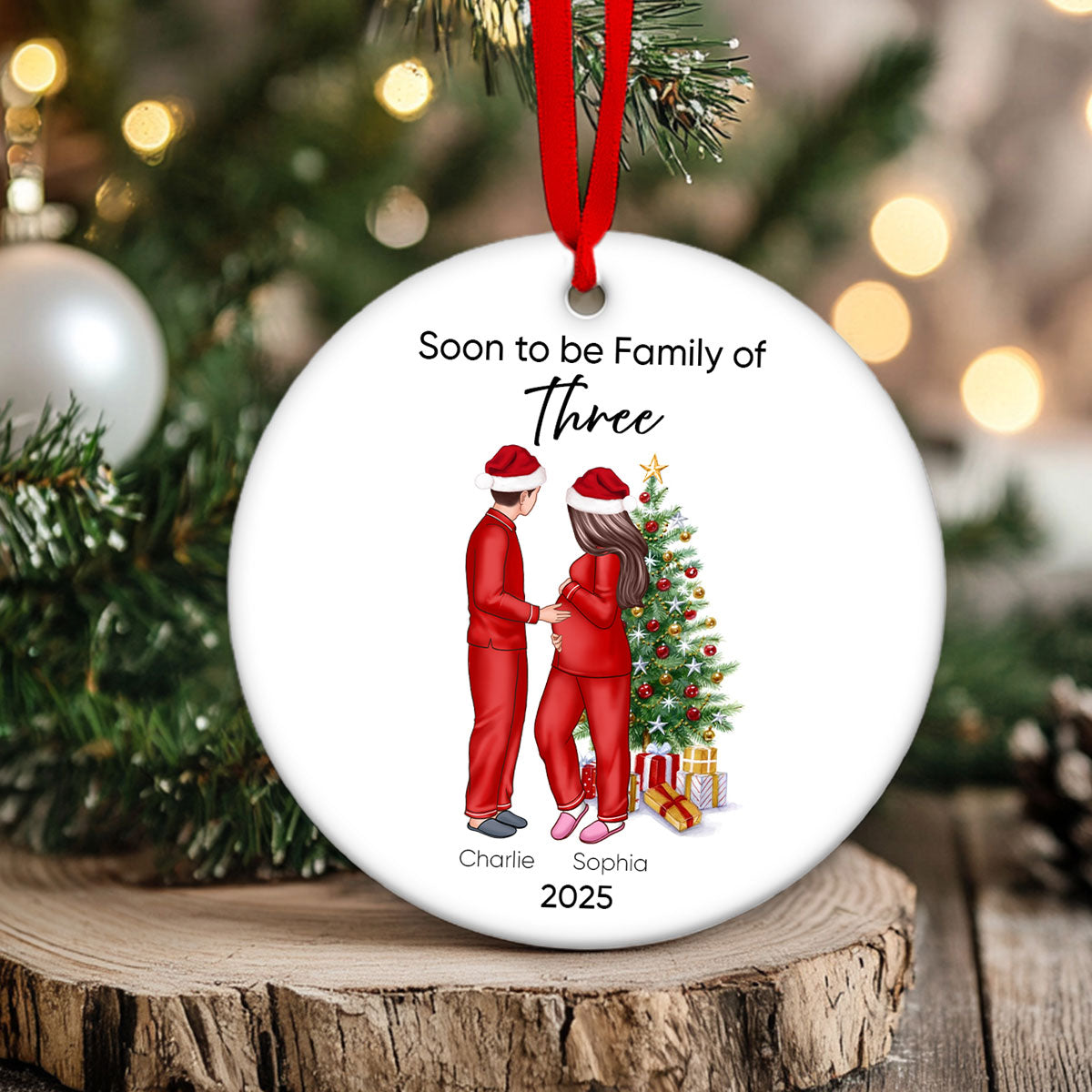 Soon to be Family of 3 Christmas Ornament, Pregnancy Custom Family Ornament, Expecting New Baby Ornament, Mom to be Gift