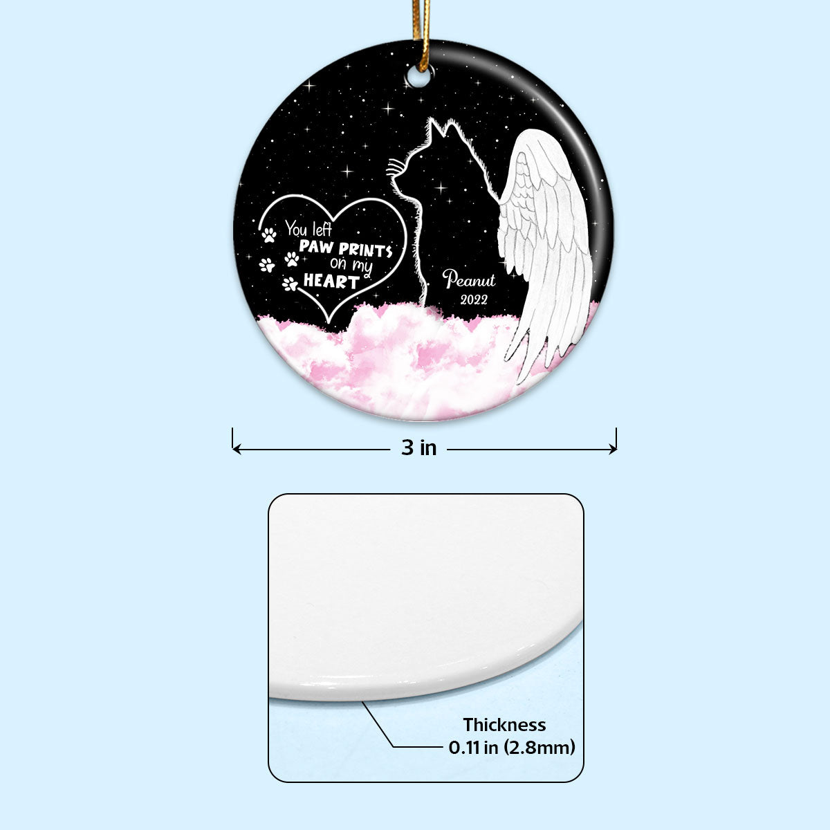 Dogs Cats Angel Starry Sky Memorial Personalized Circle Ceramic Ornament, Sympathy Gift