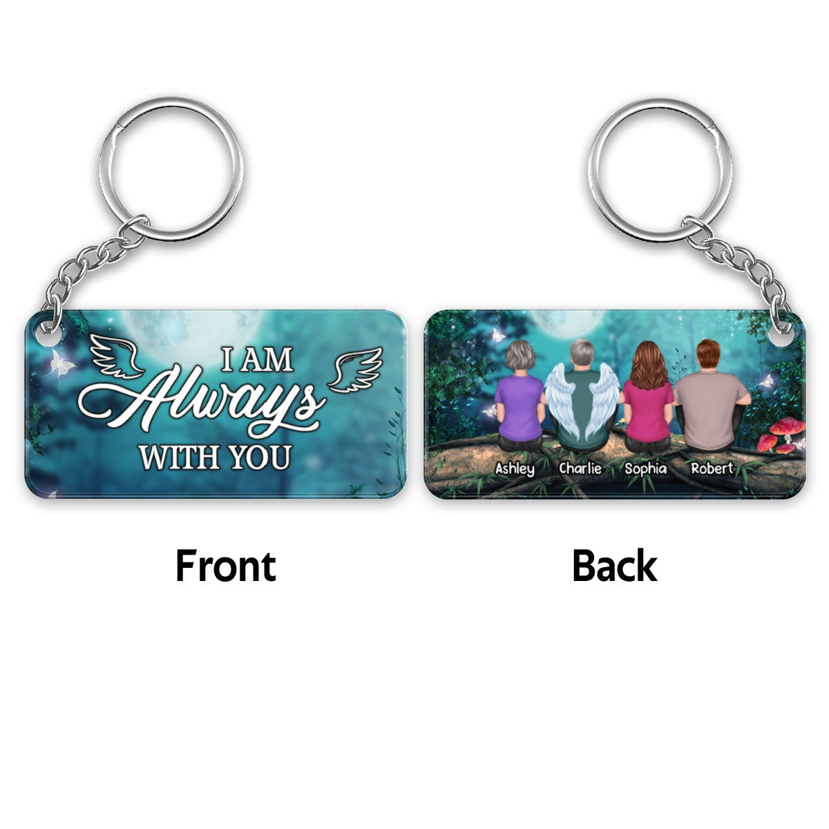 Forest Night Moon Always With You Whole Family Memorial Remembrance Gift Personalized Acrylic Keychain