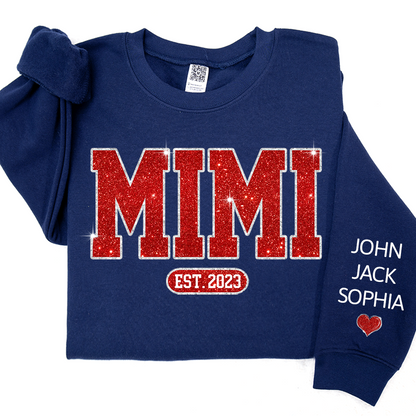 Glitter Custom Name Mimi Nana Grandma Est And Kids Sweatshirt