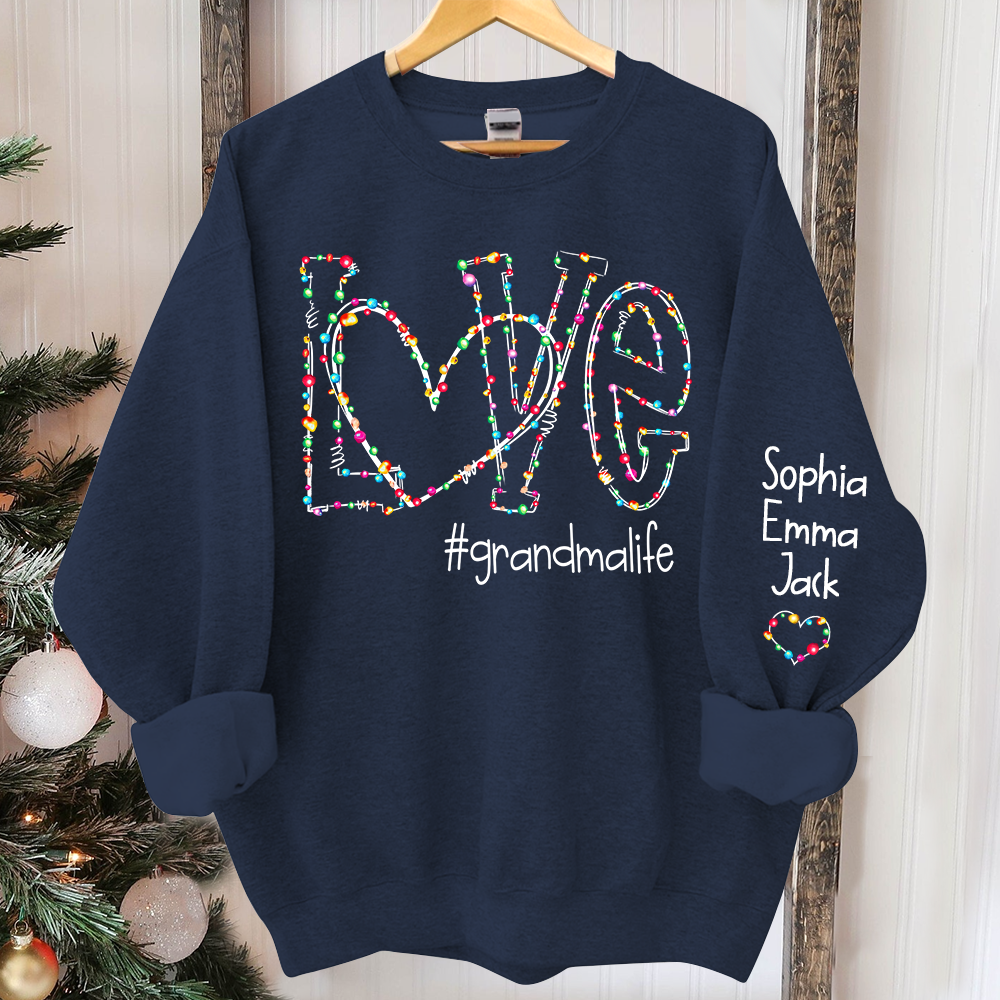 Love grandmalife Christmas lights And Grandkids Christmas Merry Sweatshirt