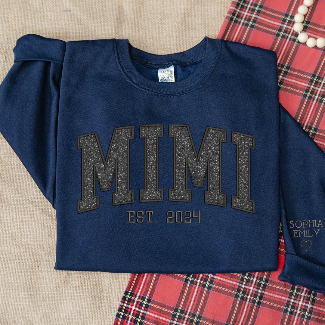 Mimi Glitter Black Embroidered And GrandKids Sweatshirt