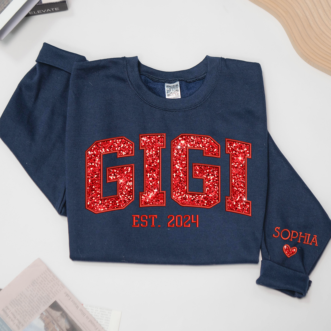 Gigi Glitter Red Embroidered And GrandKids Sweatshirt