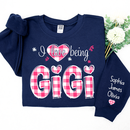 I love being Grandma Buffalo Plaid Pink And Grandkids 2024 Sweatshirt