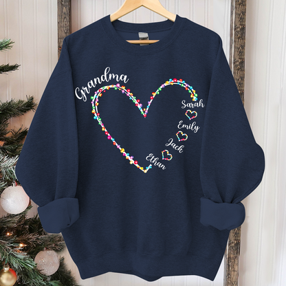 Personalized Grandma Heart Light With Grandkids Merry Christmas Sweatshirt