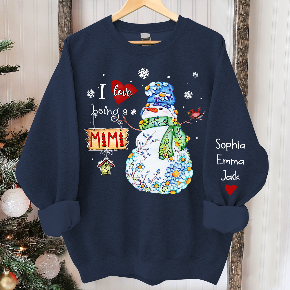 I love being mimi snowman flower And Grandkids Merry Christmas Sweatshirt