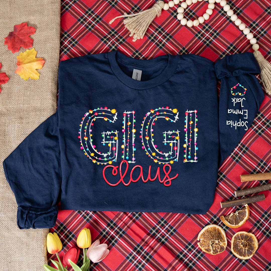 Gigi Claus Christmas lights And Grandkids Christmas Merry Longsleeve