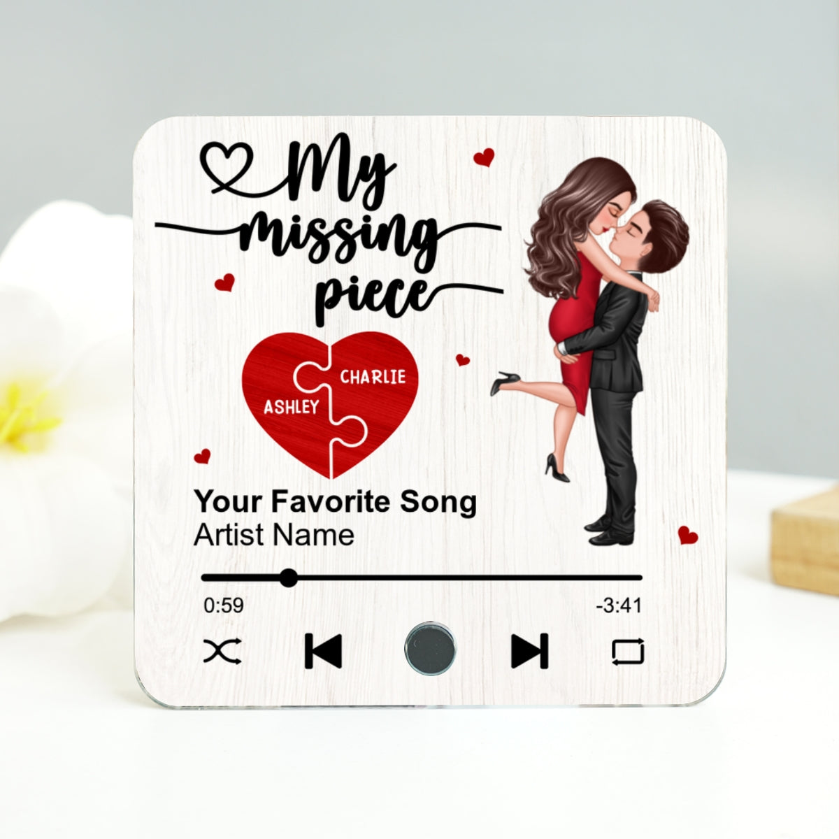 My Missing Piece Valentine‘s Day Gift For Her Gift For Him Couple Kissing Favorite Song Personalized Music Fridge Magnet